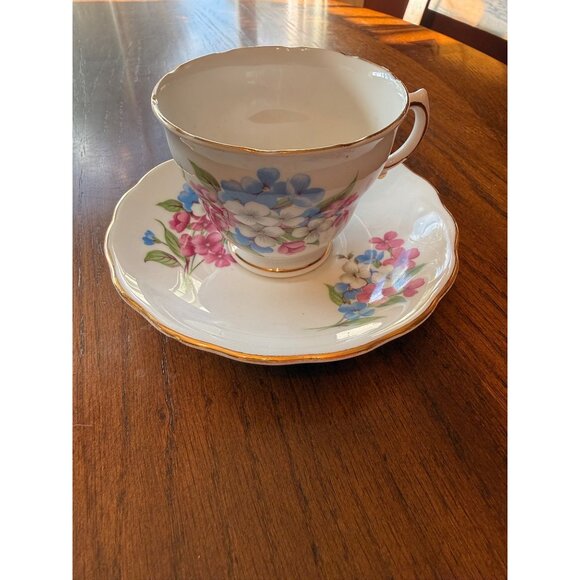 Vintage Royal Vale Teacup and Saucer White with Floral Bone China - Picture 1 of 6
